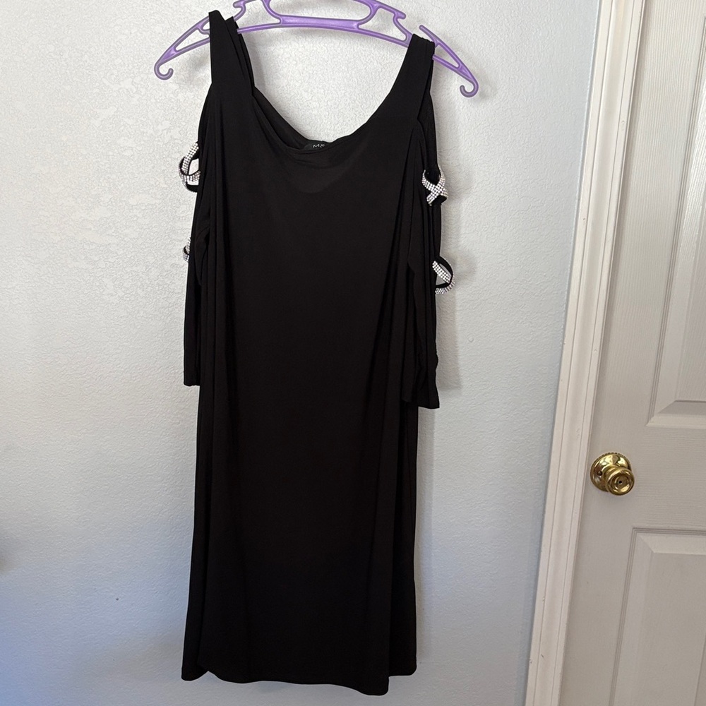 MSK Black Dress with Checkered Sleeve Details
